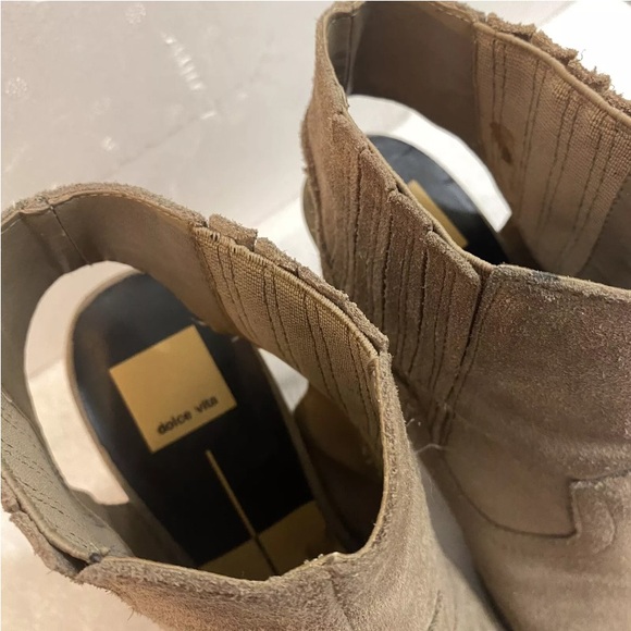Dolce Vita Pasha Ankle Bootie Taupe Suede Leather Open Toe Stacked Heel Size 9M - Picture 11 of 16